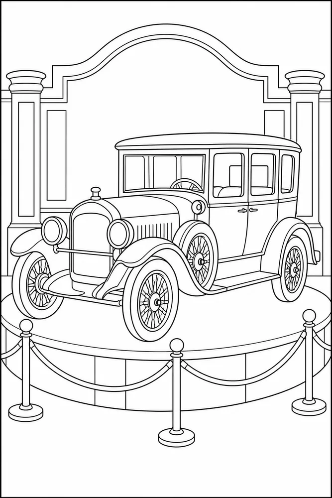 Vintage Car Museum Display Without Text coloring page