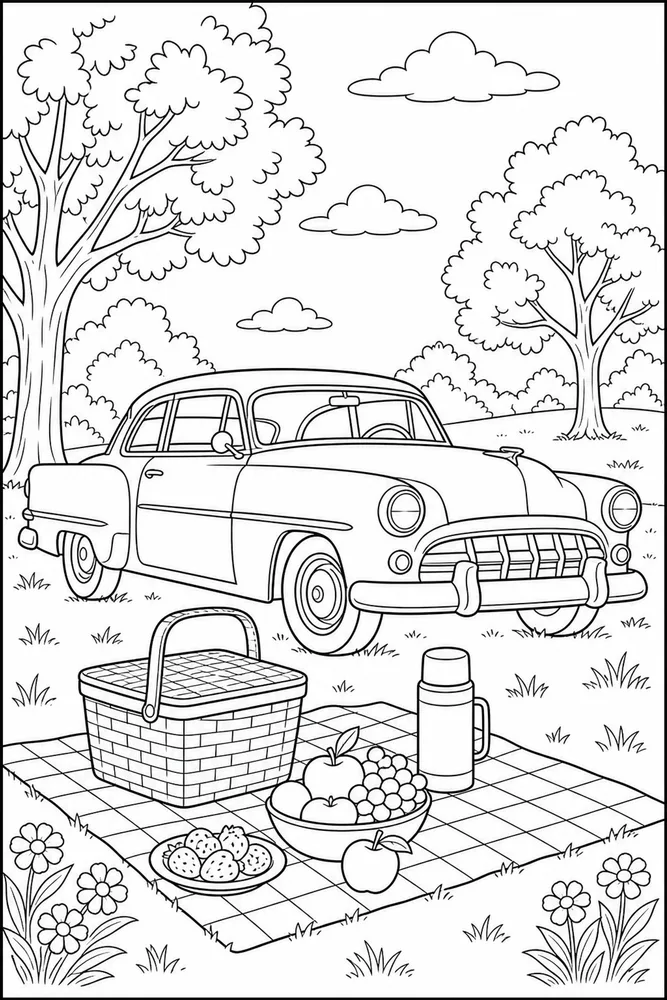 Vintage Car Retro Picnic coloring page