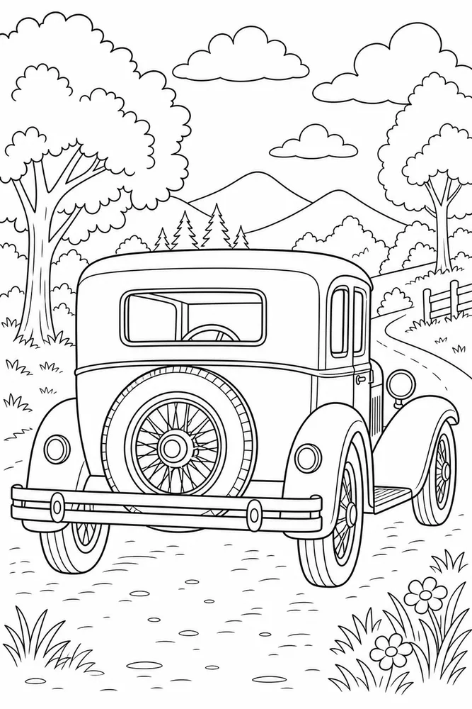 Vintage Car Spare Tire Back coloring page