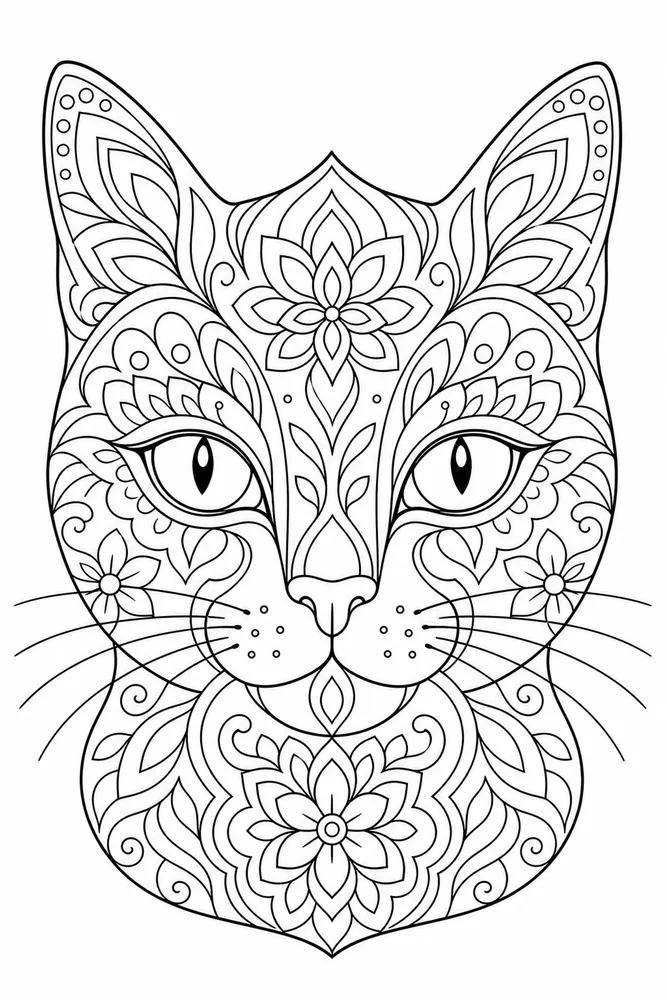 Cat Coloring Pages for Adults preview: Adult cat face mandala coloring page
