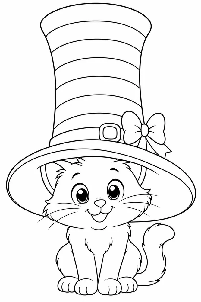 Cat Hat Under Large Hat Brim printable coloring page for kids