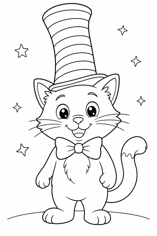 Cat Hat With Bow Tie And Hat printable coloring page for kids