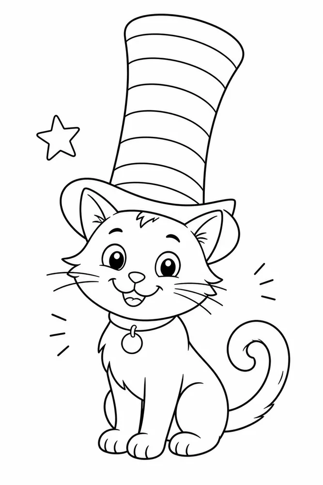 Cat Hat With Tall Hat Silhouette printable coloring page for kids