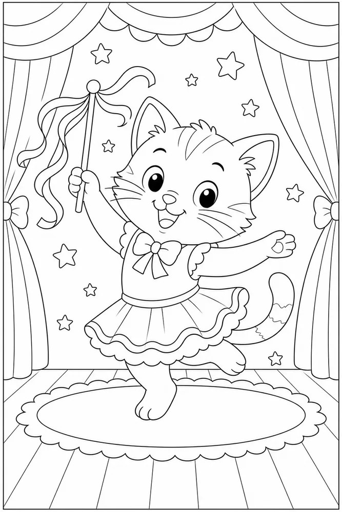 Cute cat dance recital coloring page
