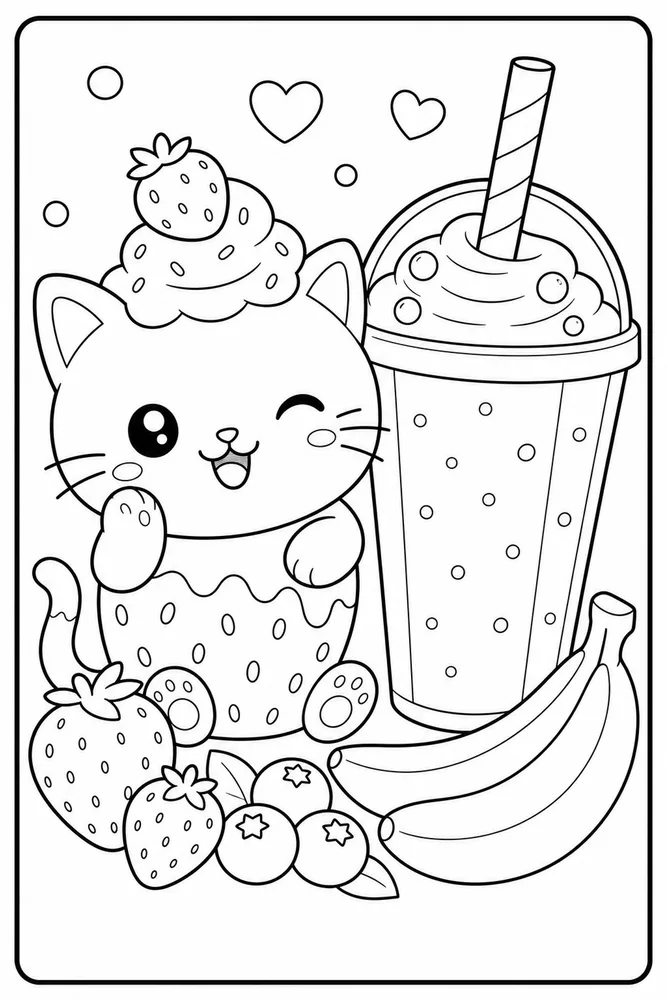 Food Cat Smoothie Cup printable coloring page for kids