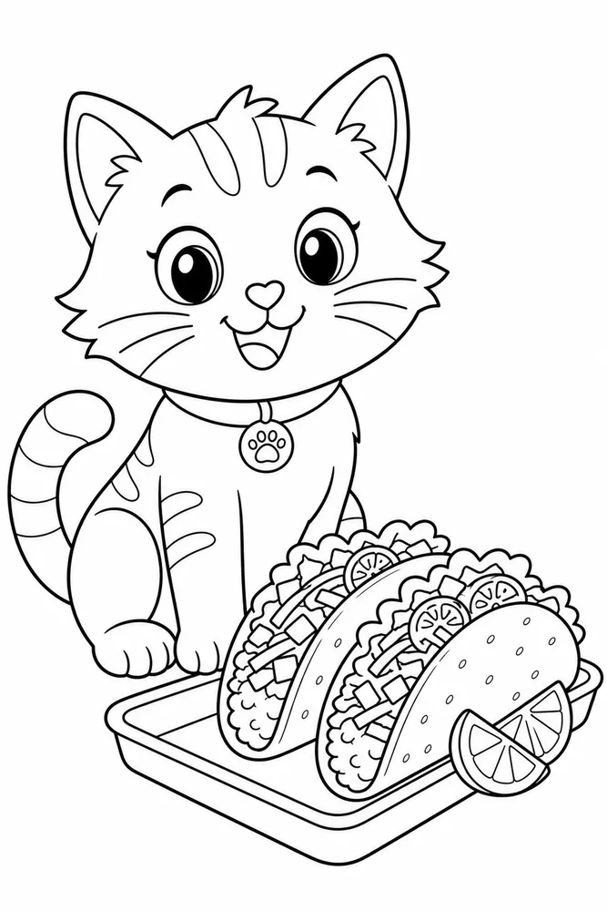 Food Cat Taco Tray printable coloring page for kids