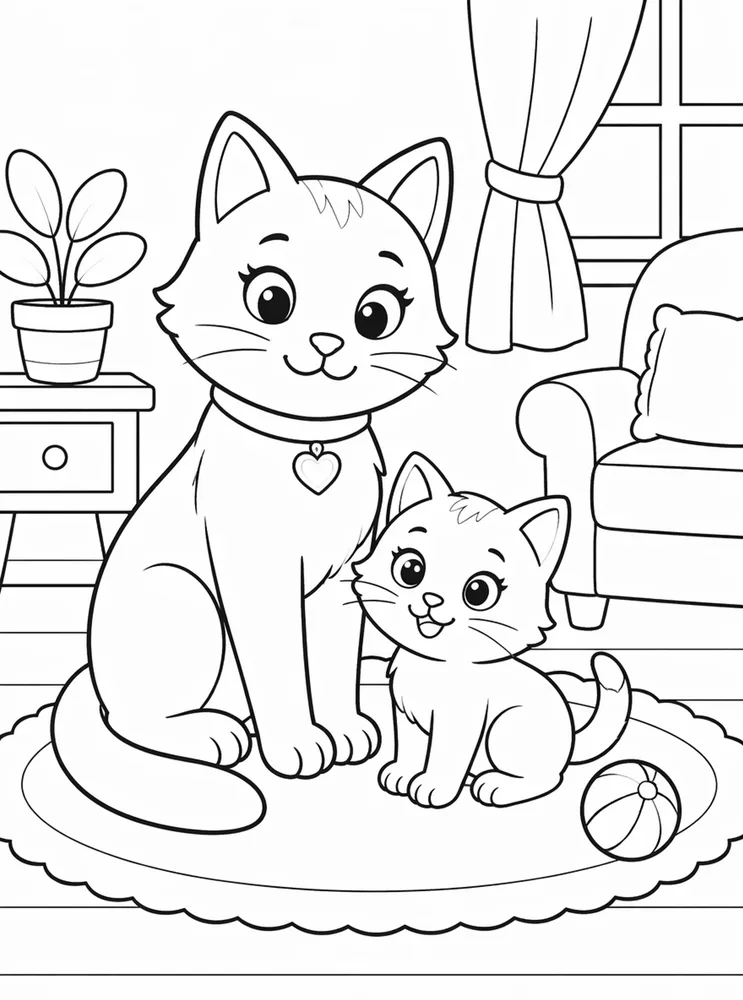 Mother cat with kitten coloring page