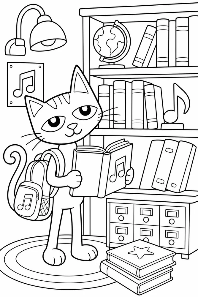 Pete Cat Blue Cat At Library printable coloring page