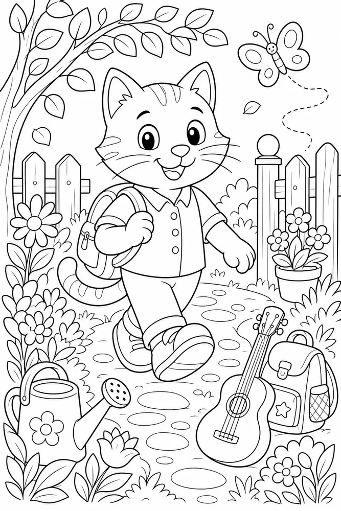Pete Cat Blue Cat Garden Walk printable coloring page