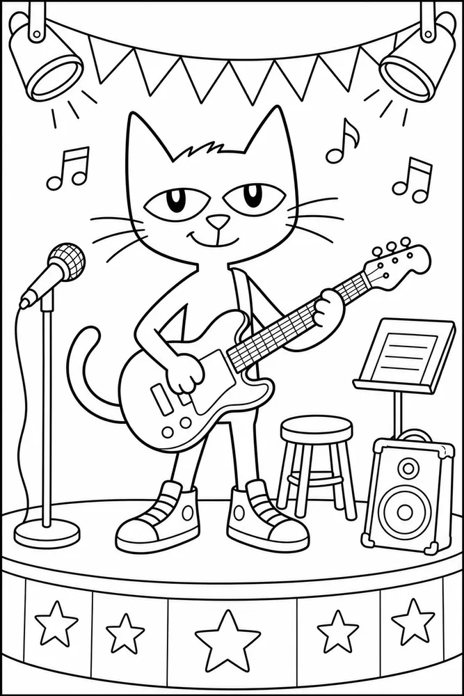 Pete Cat Blue Cat Music Stage printable coloring page