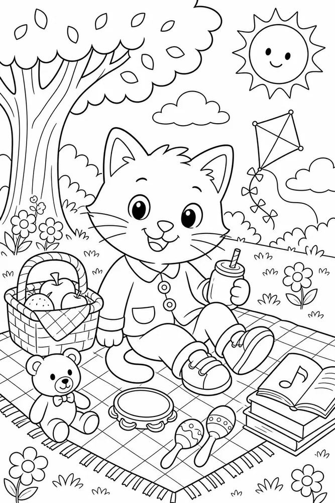 Pete Cat Blue Cat Picnic Blanket printable coloring page