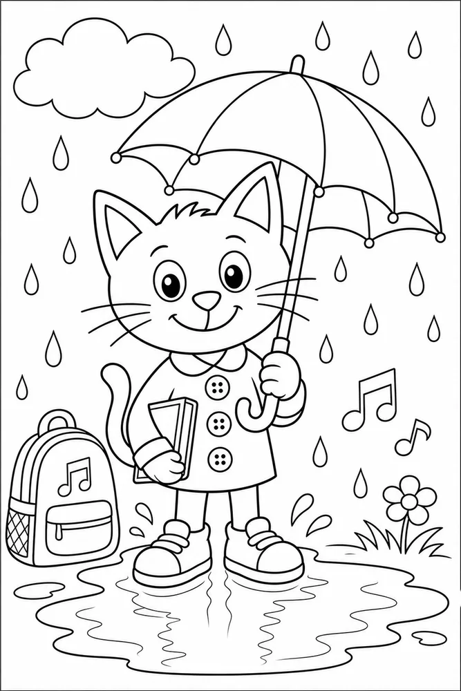 Pete Cat Blue Cat Rainy Day printable coloring page