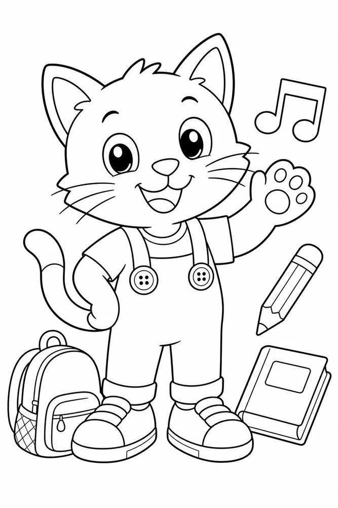 Pete Cat Blue Cat Waving Pose printable coloring page