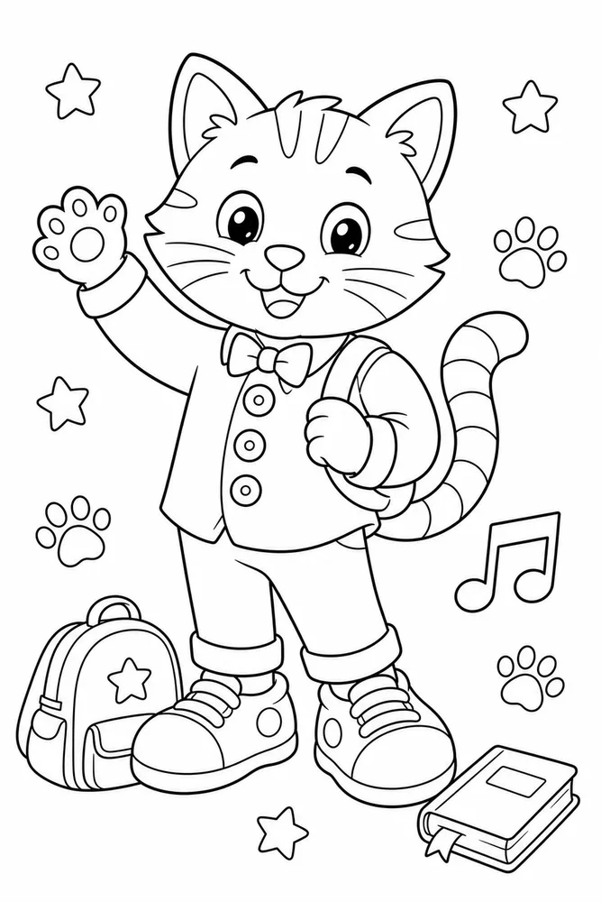 Pete Cat Blue Cat With Buttons printable coloring page
