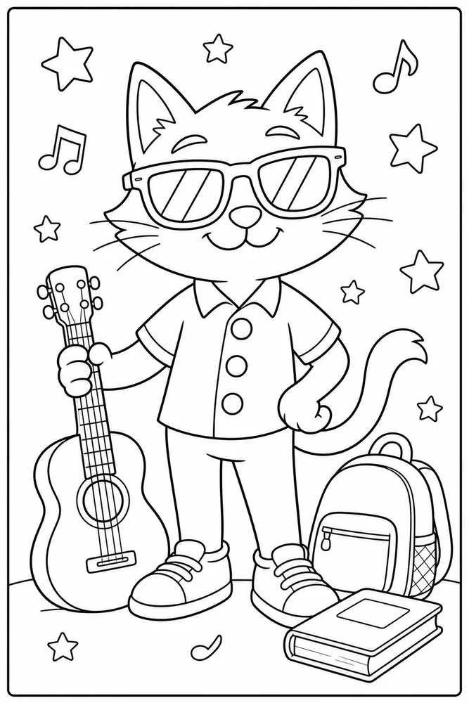 Pete Cat Blue Cat With Sunglasses printable coloring page