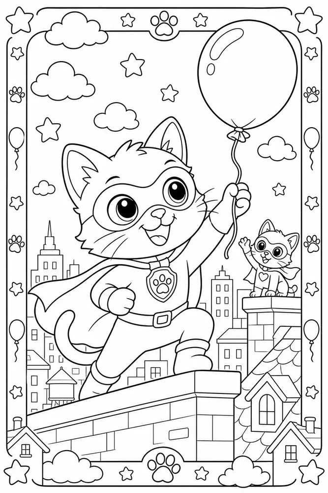 Super Kitty Super Kitty Balloon Rescue printable coloring page
