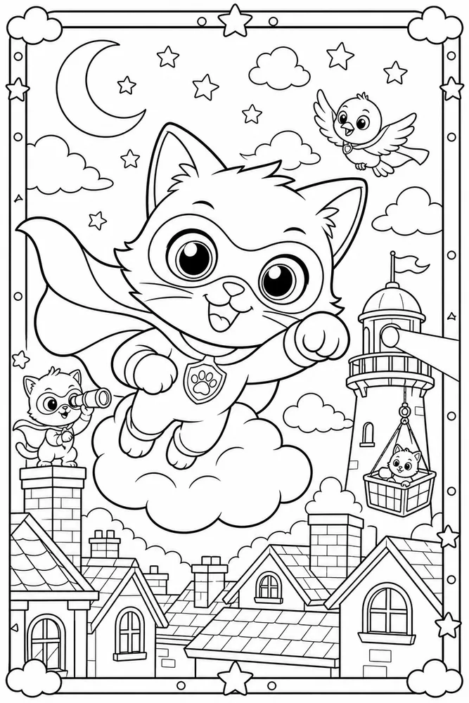 Super Kitty Super Kitty Cloud Flight printable coloring page