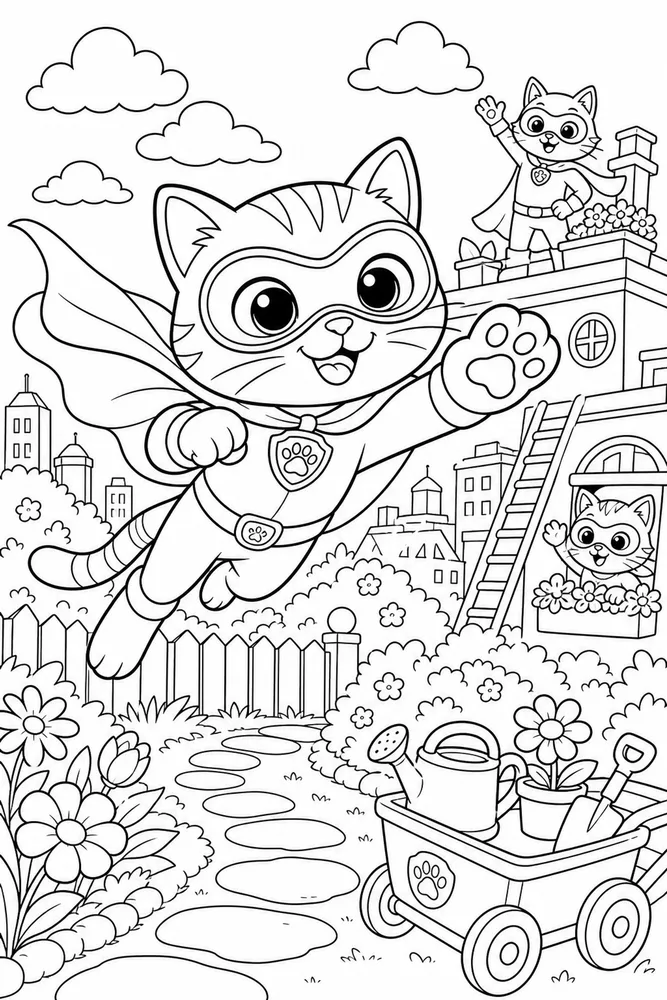 Super Kitty Super Kitty Garden Patrol printable coloring page