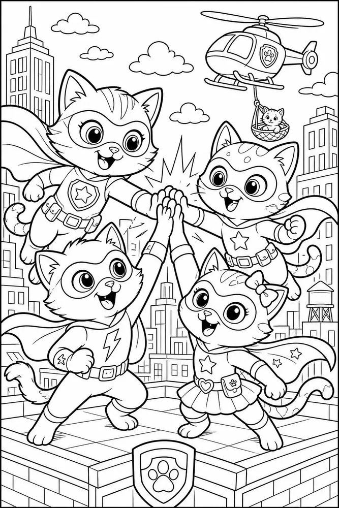 Super Kitty Super Kitty High Five Team printable coloring page