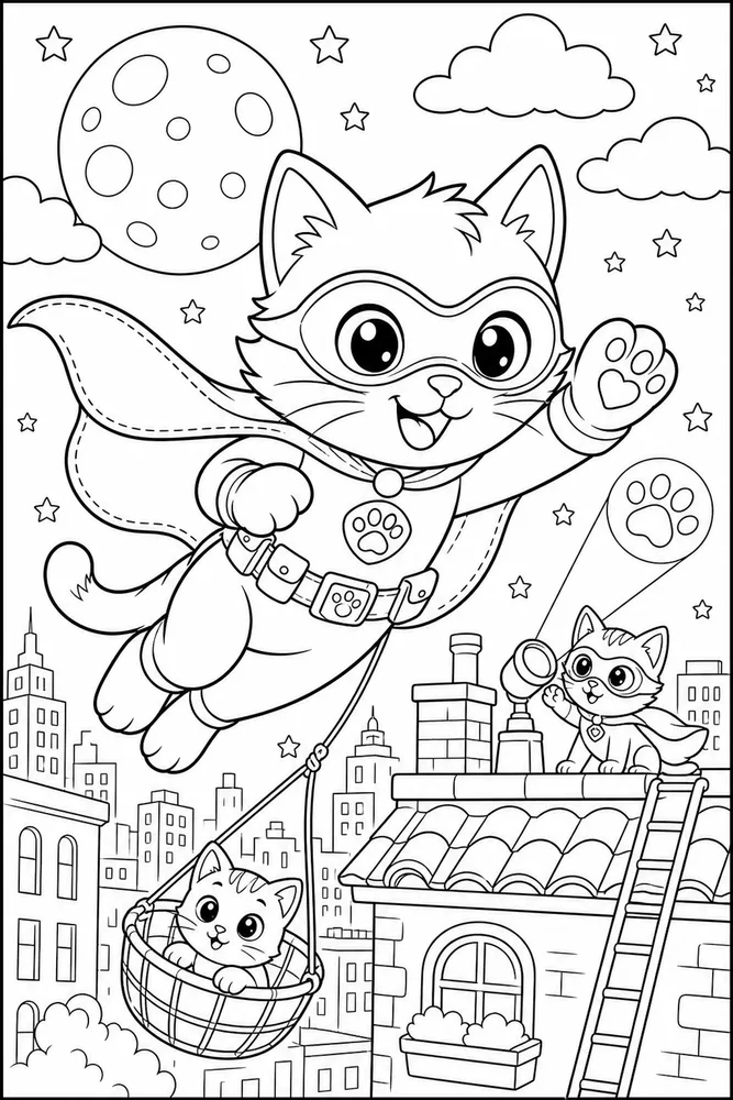 Super Kitty Super Kitty Moonlight Flight printable coloring page