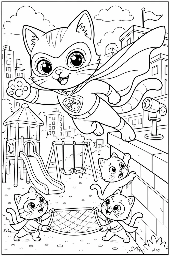 Super Kitty Super Kitty Playground Adventure printable coloring page