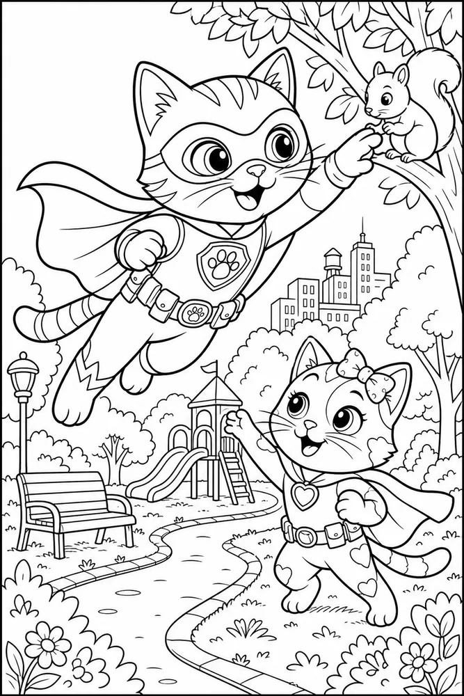 Super Kitty Super Kitty Rescue in Park printable coloring page
