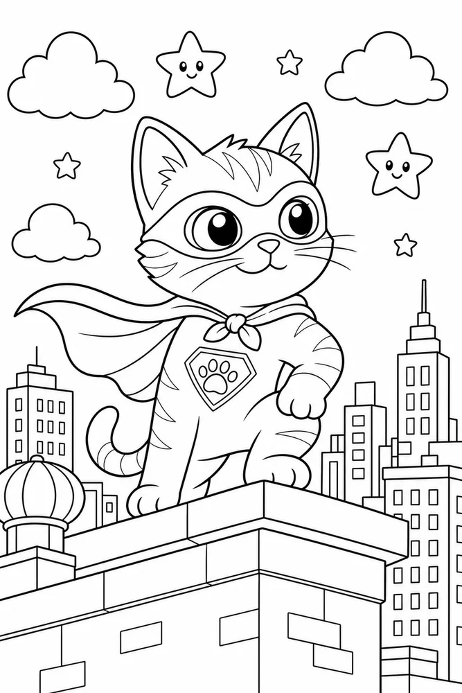 Super Kitty Super Kitty Rooftop Lookout printable coloring page