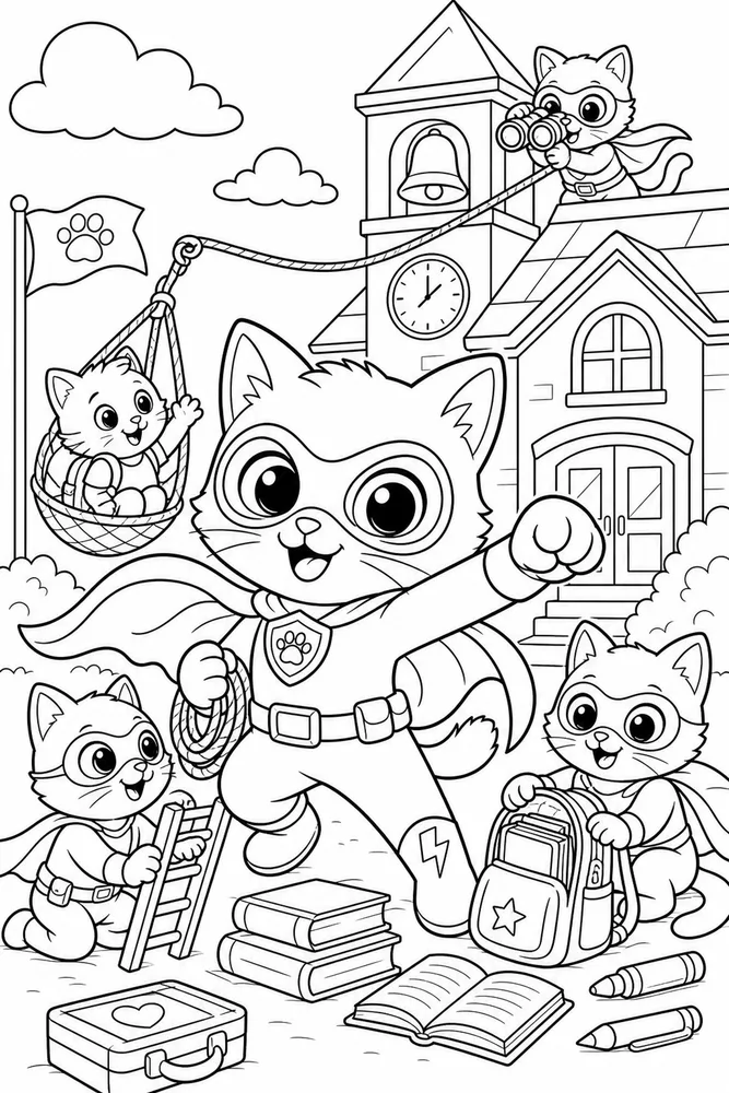 Super Kitty Super Kitty School Rescue Scene printable coloring page