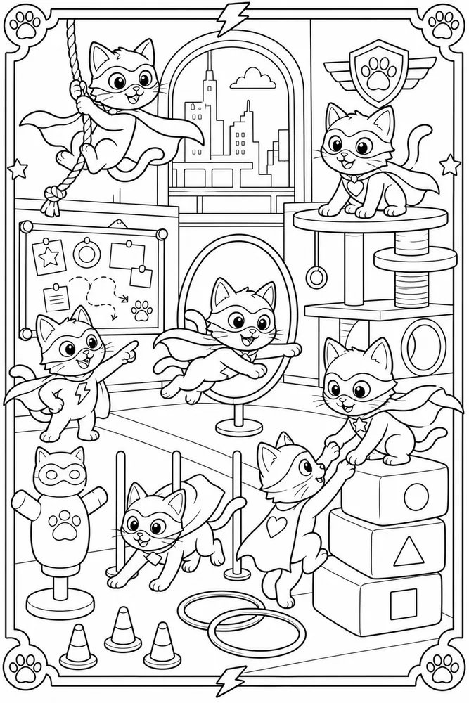 Super Kitty Super Kitty Training Room printable coloring page