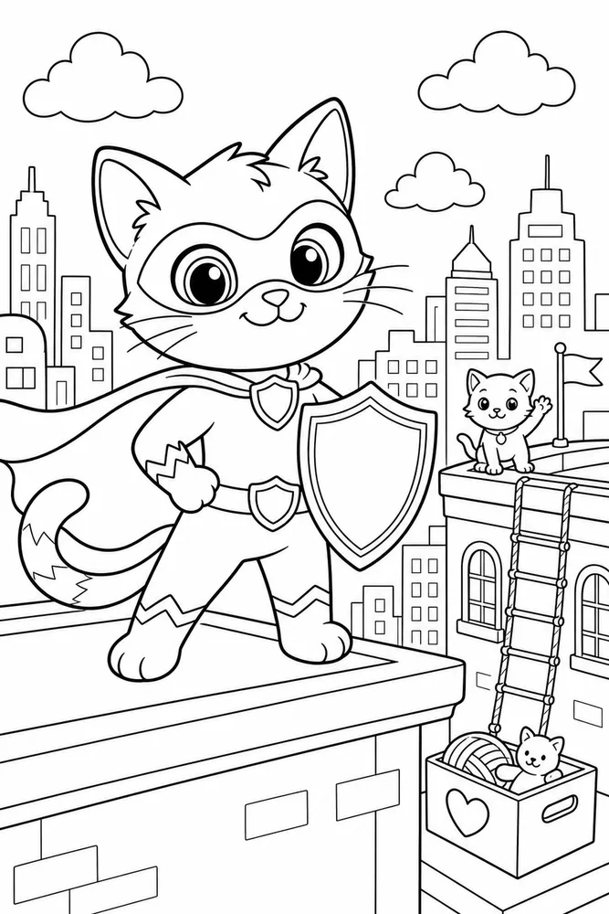 Super Kitty Super Kitty with Badge Shield printable coloring page