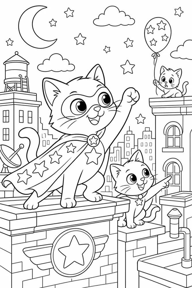 Super Kitty Super Kitty with Star Cape printable coloring page