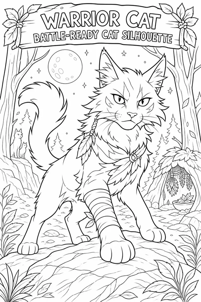 Warrior Cat Battle-ready Cat Silhouette printable coloring page