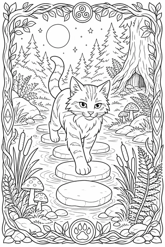 Warrior Cat Cat Crossing Stepping Stones printable coloring page