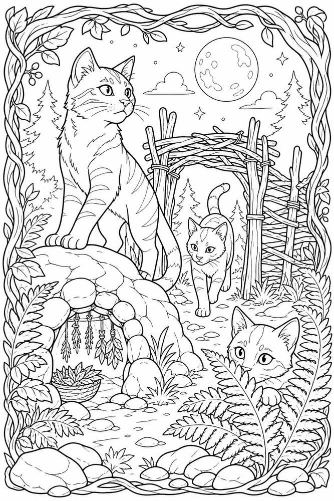 Warrior Cat Clan Camp Entrance Scene printable coloring page
