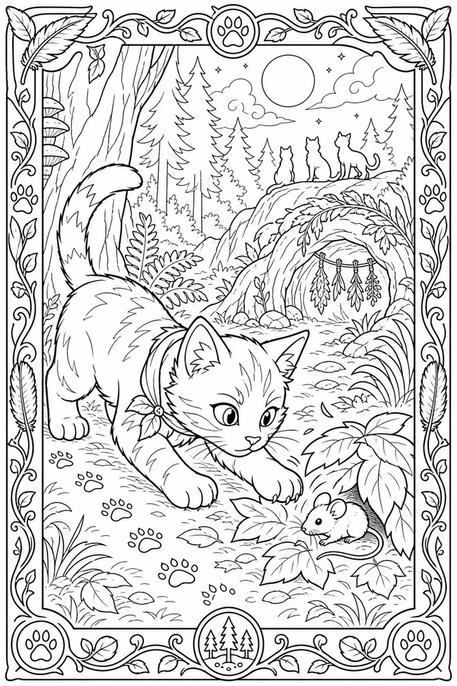 Warrior Cat Kitten Apprentice First Hunt printable coloring page