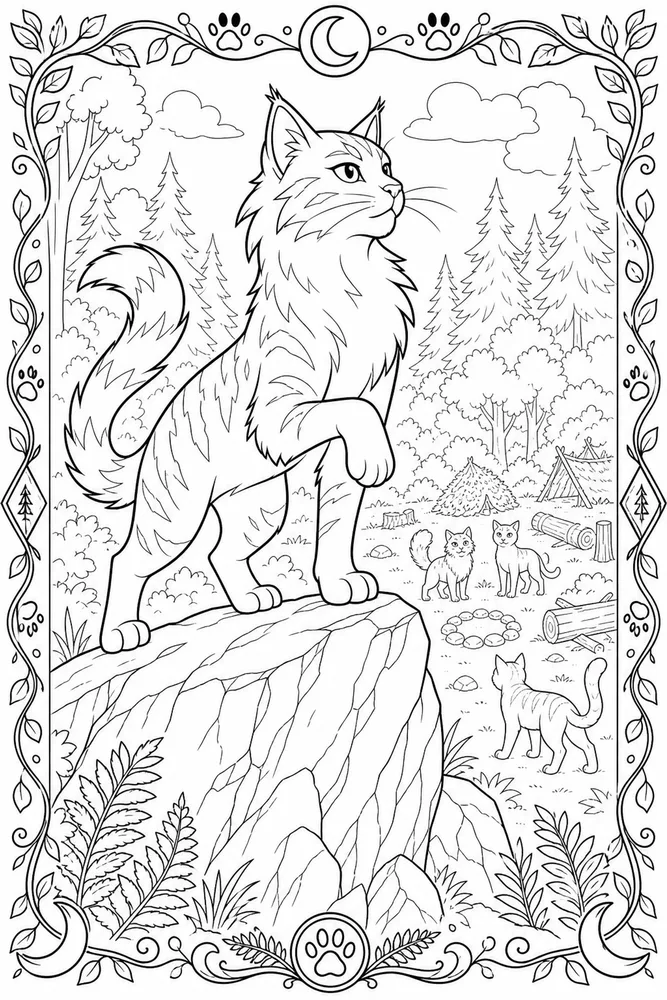 Warrior Cat Leader Cat on High Rock printable coloring page