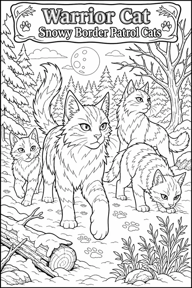 Warrior Cat Snowy Border Patrol Cats printable coloring page