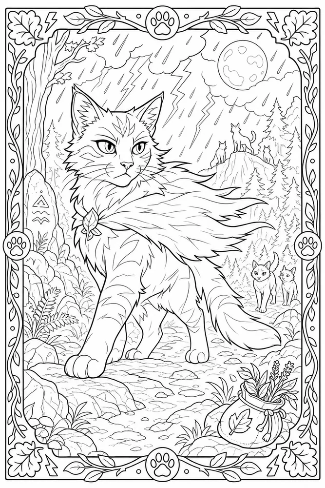 Warrior Cat Stormy Forest Warrior Cat printable coloring page