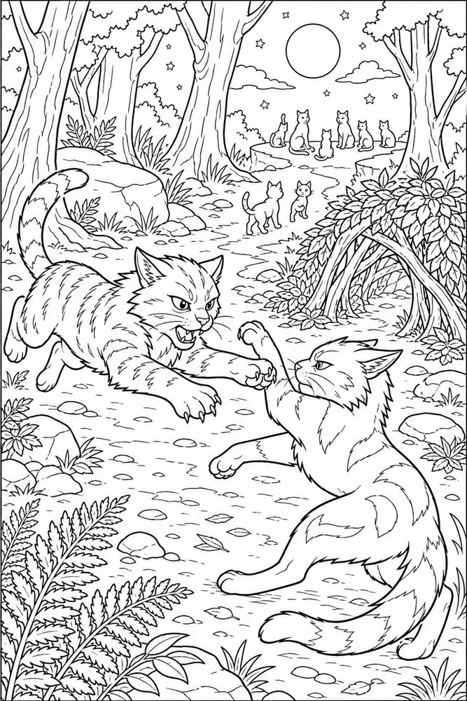Warrior Cat Two Warrior Cats Sparring printable coloring page