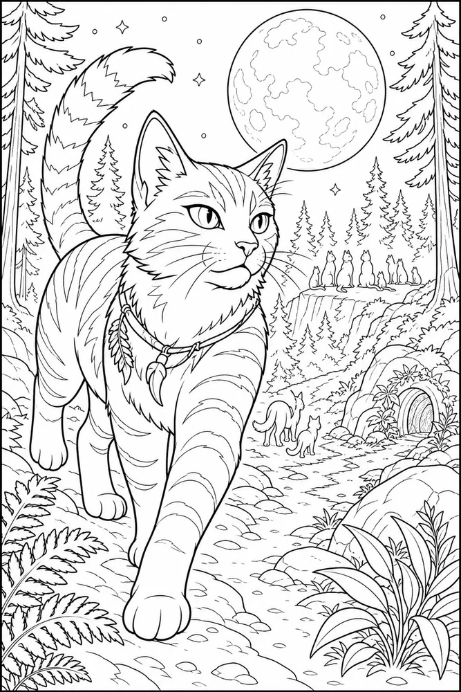 Warrior Cat Warrior Cat Under Full Moon printable coloring page
