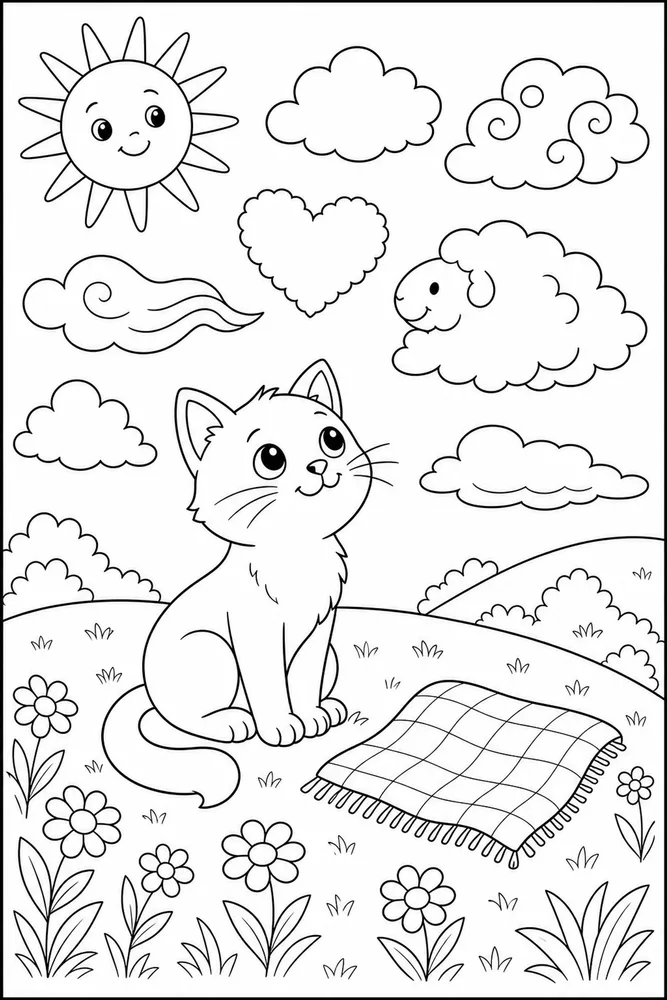 Weather Cat Cloud Watch printable coloring page for kids