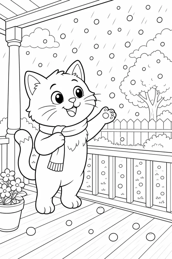 Weather Cat Hailstone Porch printable coloring page for kids