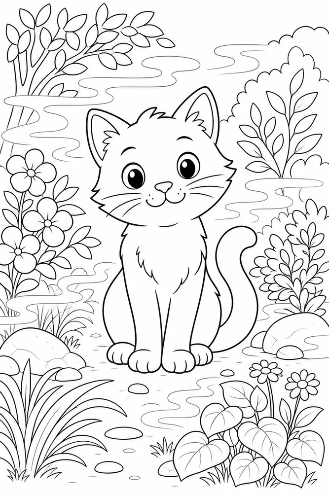 Weather Cat Mist Garden printable coloring page for kids