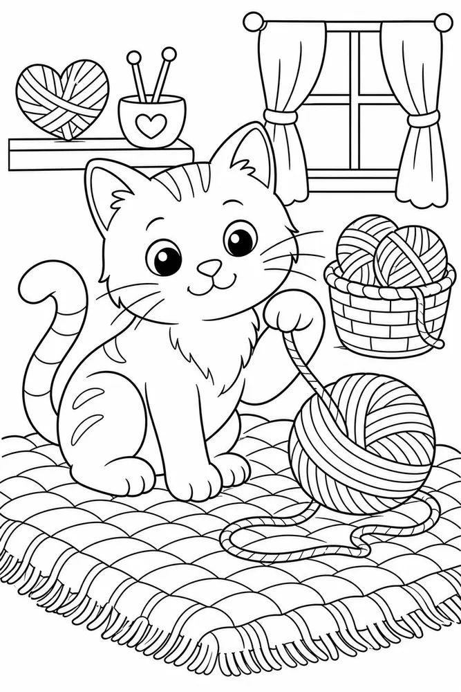 Yarn Cat Woven Blanket printable coloring page for kids