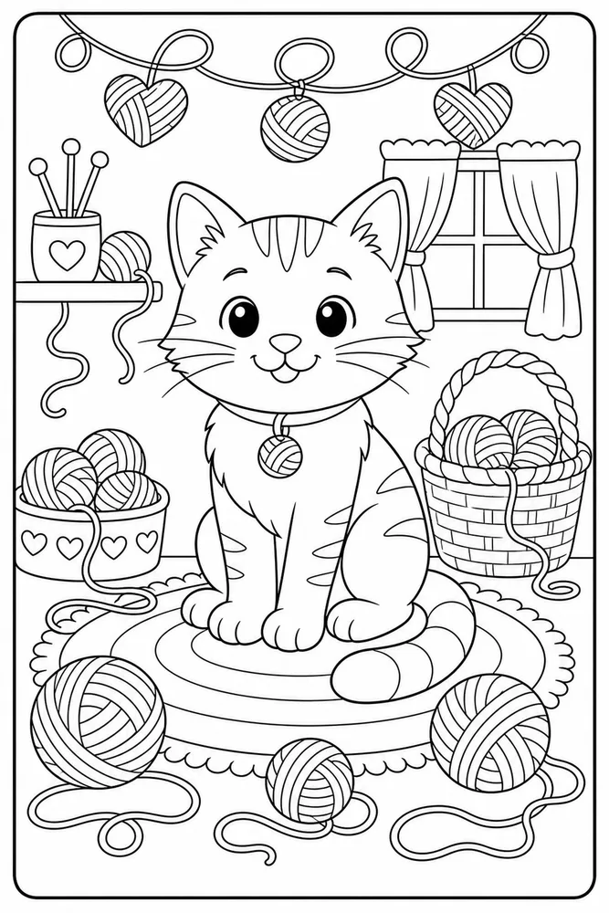 Yarn Cat Yarn Rug printable coloring page for kids