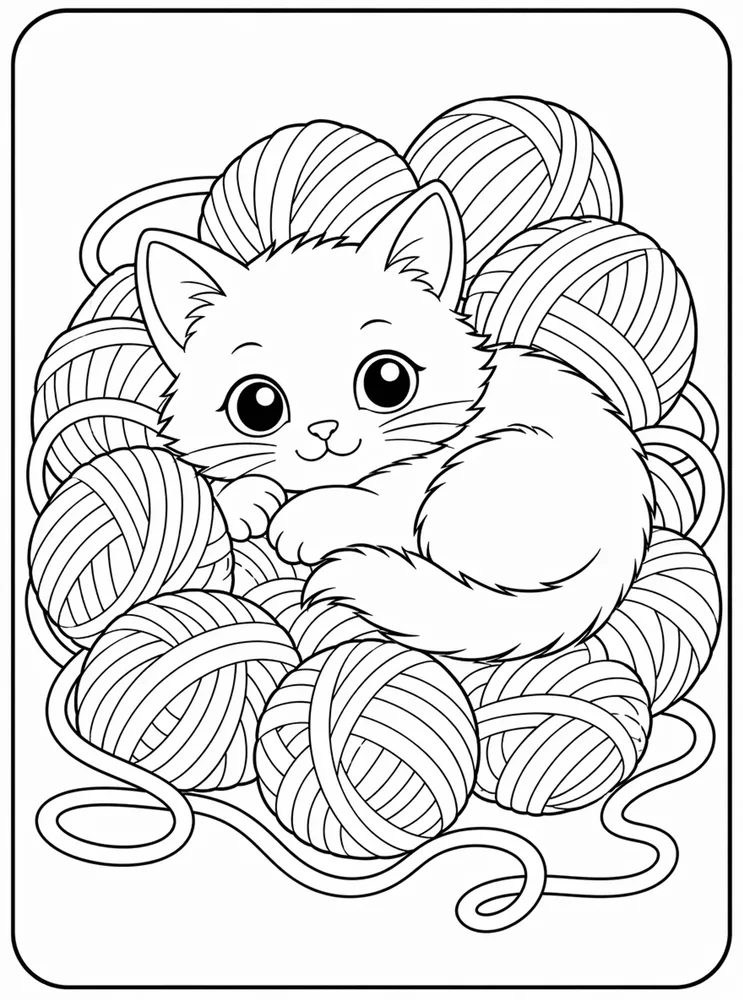 Yarn Kitten Yarn Nest printable coloring page for kids