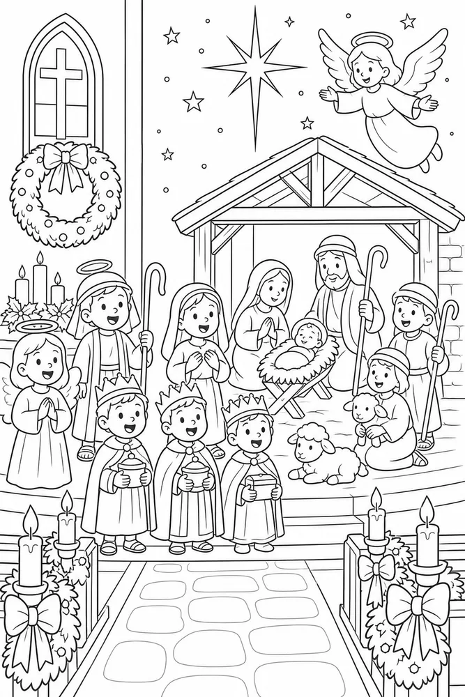 Christian Christmas Children Church Pageant printable coloring page