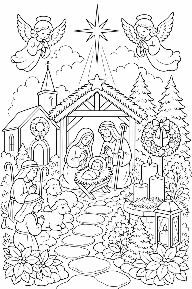 Christian Christmas Christmas Prayer Garden printable coloring page