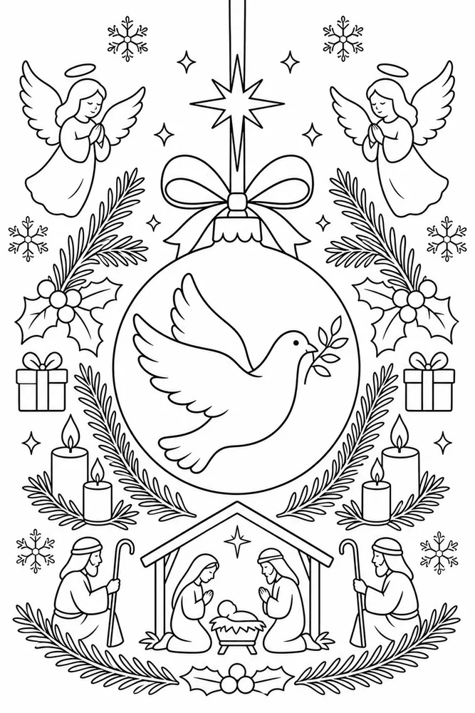 Christian Christmas Peace Dove Ornament printable coloring page