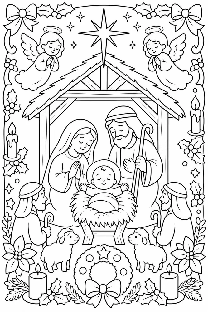 Christian Christmas Simple Nativity For Kids printable coloring page